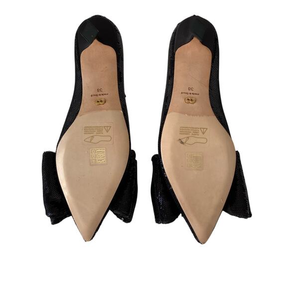 Caroline Constas Bryant Black Sequin Bow Point Toe Pumps Kitten Heels Tuckernuck - Picture 4 of 8